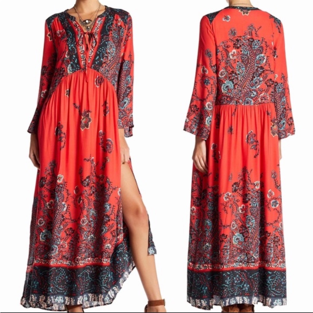 Free People Red Floral Maxi Dress sz XS